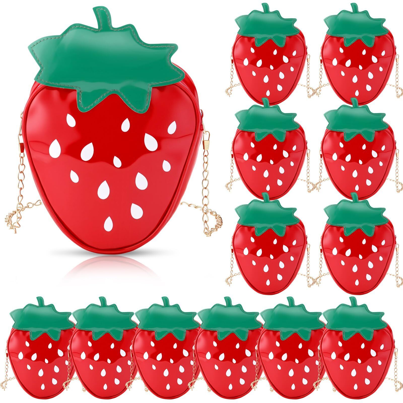 7985 12 Pcs Girl Strawberry Purse Chain Pu Phone Strawberry Bag Wallet